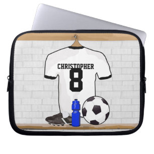 Gepersonaliseerd wit zwart Football Soccer Jersey Laptop Sleeve