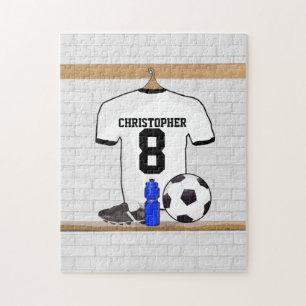 Gepersonaliseerd wit zwart Football Soccer Jersey Legpuzzel