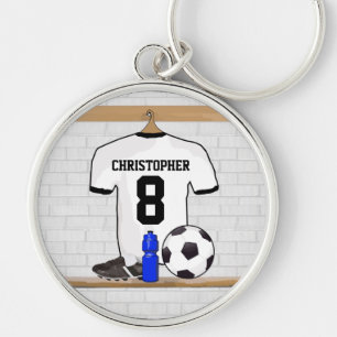 Gepersonaliseerd wit zwart Football Soccer Jersey Sleutelhanger
