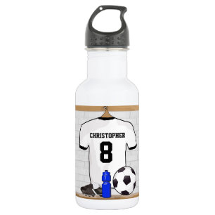 Gepersonaliseerd wit zwart Football Soccer Jersey Waterfles