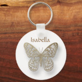 Gepersonaliseerd witte en goudvlinderSleutelhanger Sleutelhanger (Voorkant)