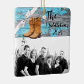 Gepersonaliseerd XMAS Ornament Blauw Houten Schuur (Rechts)