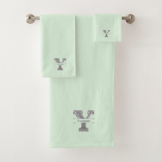 Gepersonaliseerd Y Initiaal Silver Monogram Jouw n Bad Handdoek (Insitu)