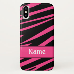 Gepersonaliseerd Zebra Print roze zwart patroon iPhone X Hoesje