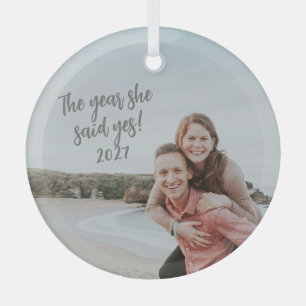 Gepersonaliseerd zei ze ja verloofde foto kerst glas ornament