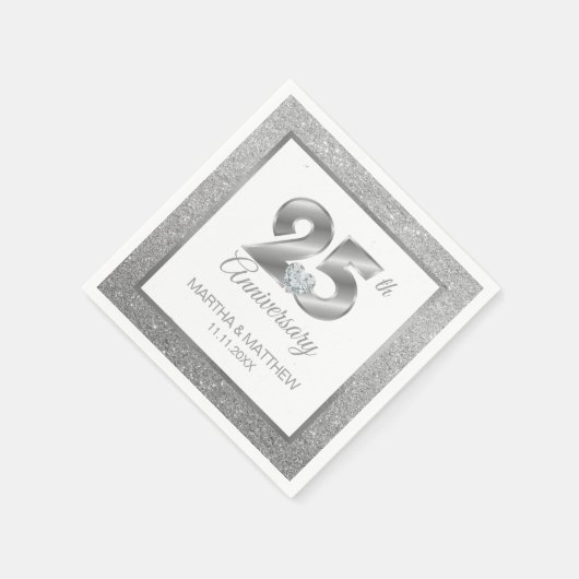 Gepersonaliseerd zilver 25e bruiloft Jubileum Servet (Hoek)