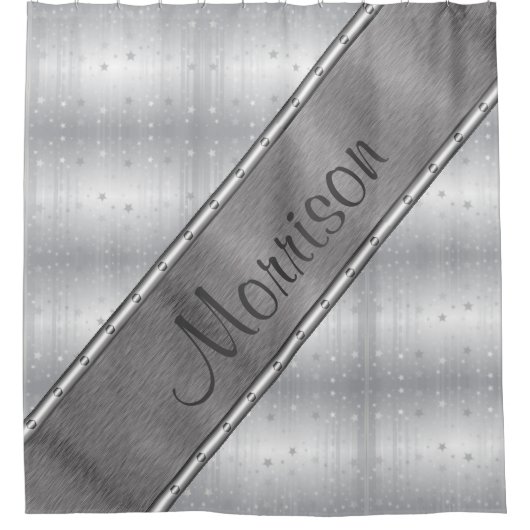 Gepersonaliseerd Zilver Grijs Metallic Douchegordi Douchegordijn (Voorkant)