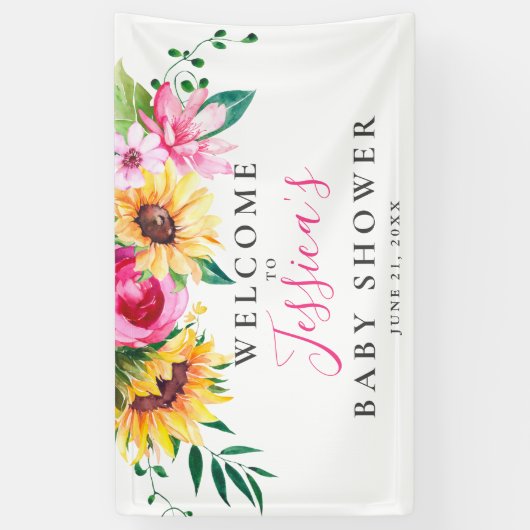 Gepersonaliseerd Zonnebloem Baby shower Welkom Spandoek (Verticaal)