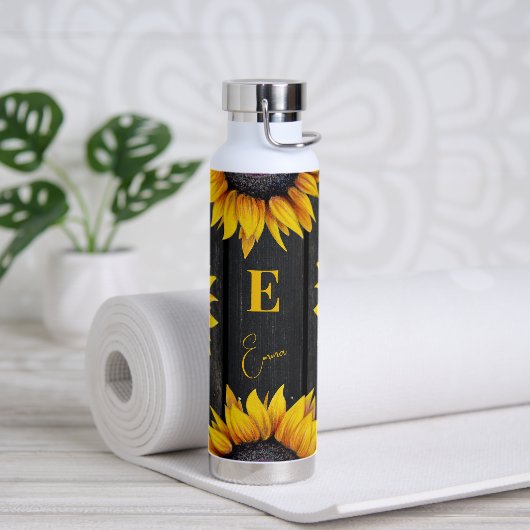 Gepersonaliseerd zonnebloemmonogram en naam waterfles (Yoga)