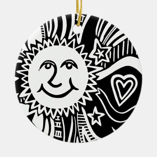 Gepersonaliseerd zonpatroon keramisch ornament (Voorkant)