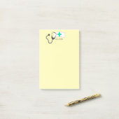 Gepersonaliseerd zurig Pet, geel stethoscoop Post-it® Notes (Op bureau)