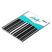 Gepersonaliseerd zwart Aqua White Striped Notitieb Notitieboek (Linkerzijde)