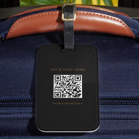 Gepersonaliseerd zwart Bagagelabel met QR-code (Voorkant Insitu 2)