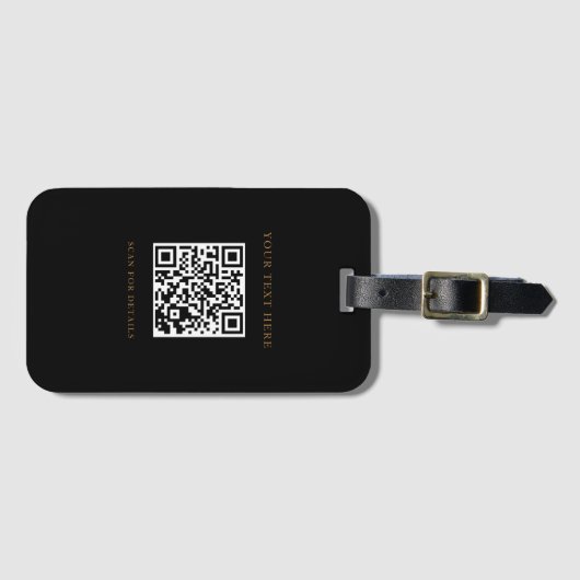 Gepersonaliseerd zwart Bagagelabel met QR-code (Voorkant (horizontaal))
