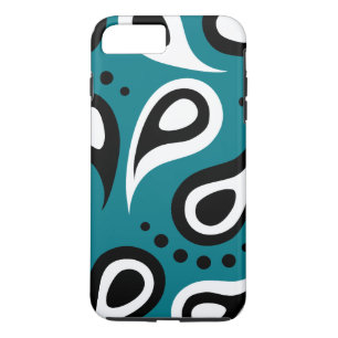 Gepersonaliseerd zwart blauw en wit paisley 	iPhone 8 plus / 7 plus hoesje
