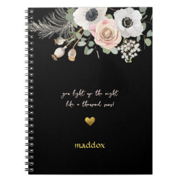 Gepersonaliseerd Zwart & Bloemen Roze Notitieboek