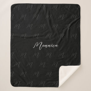 Gepersonaliseerd zwart Elegant Script Sherpa Deken