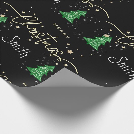 Gepersonaliseerd zwart Elegant Script Vrolijk Kers Cadeaupapier (Hoek)