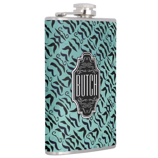 Gepersonaliseerd zwart en blauw Hipster Patroon Heupfles (Rechts)