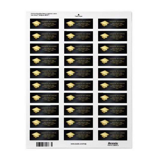 Gepersonaliseerd zwart en goud Afstuderen Etiket (Full Sheet)
