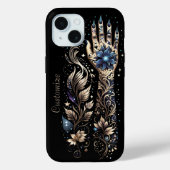 Gepersonaliseerd zwart en goud hand Tattoo Case-Mate iPhone Case (Achterkant)