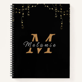 Gepersonaliseerd zwart en goud Initiaal Notitieboek