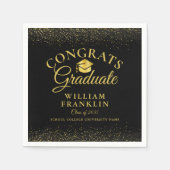 Gepersonaliseerd zwart en goudmatig Afstuderen Servet (Voorkant)