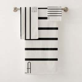 Gepersonaliseerd zwart en wit gestreept bad handdoek