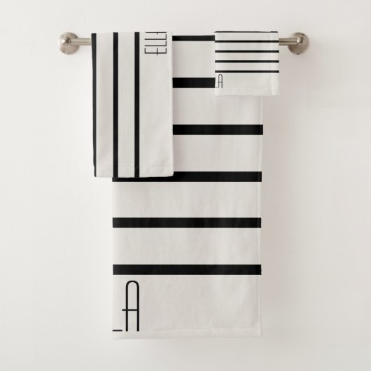 Gepersonaliseerd zwart en wit gestreept bad handdoek (Insitu)