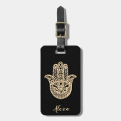 Gepersonaliseerd zwart geluk geschenk hamsa hand bagagelabel (Voorkant verticaal)
