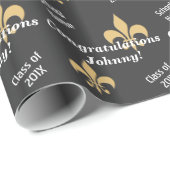 Gepersonaliseerd zwart Gold Fleur de Lis-Afstudere Cadeaupapier (Rol Hoek)