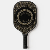 Gepersonaliseerd zwart goud bloemmotief pickleball paddle (Voorkant)
