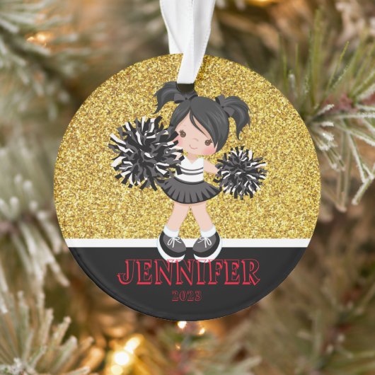 Gepersonaliseerd Zwart & Goud Cheerleading Ornamen Ornament (Boom)