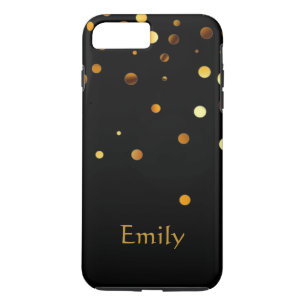 Gepersonaliseerd zwart goud Glitter Faux Confetti iPhone 8 Plus / 7 Plus Hoesje