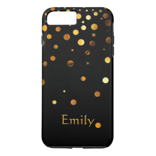 Gepersonaliseerd zwart goud Glitter Faux Confetti iPhone 8 Plus / 7 Plus Hoesje