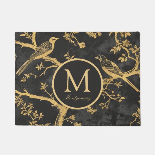 Gepersonaliseerd zwart goud monogram deurmat (Voorkant)