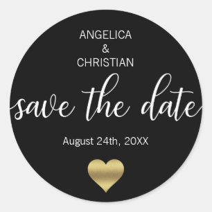 Gepersonaliseerd ZWART Goud SAVE THE DATE Bruiloft Ronde Sticker