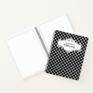 Gepersonaliseerd zwart & grijs gecheckt zakboek notitieboek