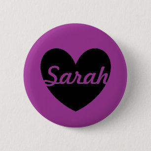 Gepersonaliseerd zwart hart op paars ronde button 5,7 cm