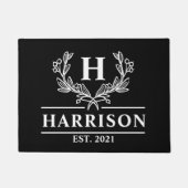 Gepersonaliseerd zwart laurier monogram deurmat (Voorkant)