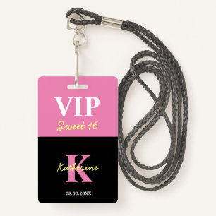 Gepersonaliseerd zwart, modern, 16 VIP Badge