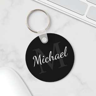 Gepersonaliseerd zwart monogram en naam sleutelhanger
