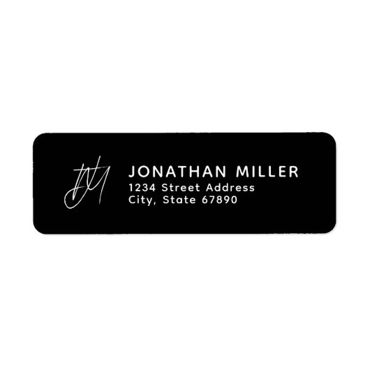 Gepersonaliseerd zwart monogram en wit adres etiket (Voorkant)