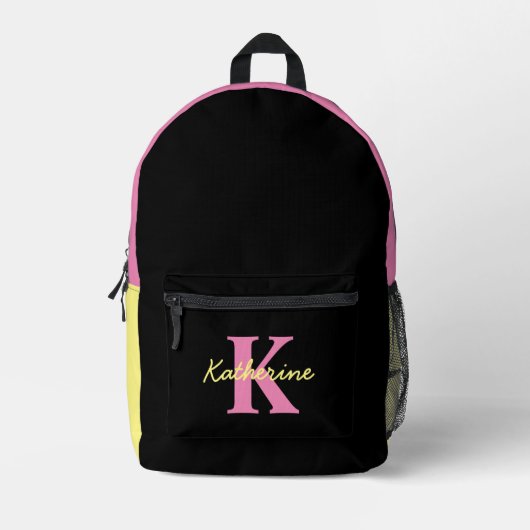 Gepersonaliseerd zwart monogrammed Modern Bedrukte Rugzak (Voorkant)