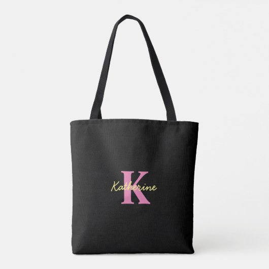 Gepersonaliseerd zwart monogrammed Modern Draagtas (Achterkant)