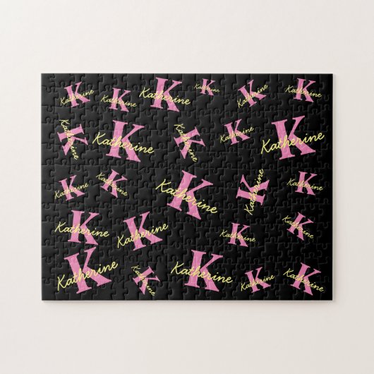 Gepersonaliseerd zwart monogrammed Modern Legpuzzel (Horizontaal)