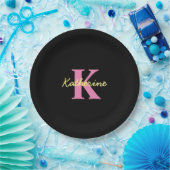 Gepersonaliseerd zwart monogrammed Modern Papieren Bordje (Feest)