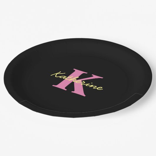 Gepersonaliseerd zwart monogrammed Modern Papieren Bordje (Gekanteld)