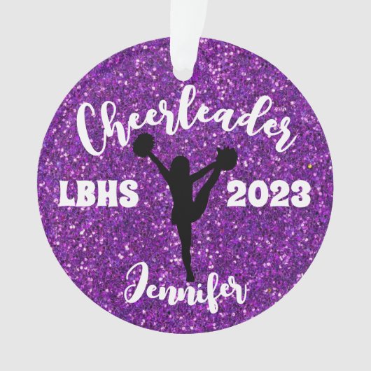 Gepersonaliseerd zwart & Paarse Cheerleading Ornam Ornament (voorkant)