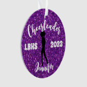 Gepersonaliseerd zwart & Paarse Cheerleading Ornam Ornament (voorkant)
